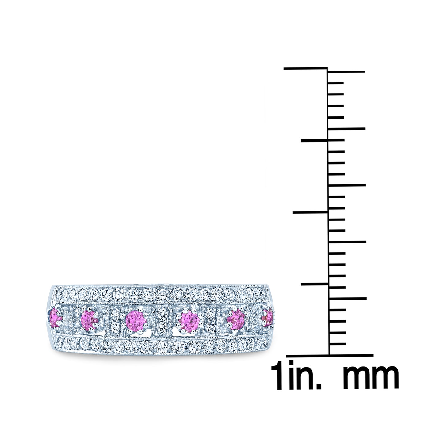 Pink Sapphire And Diamond Cube Section Band In 14k White Gold