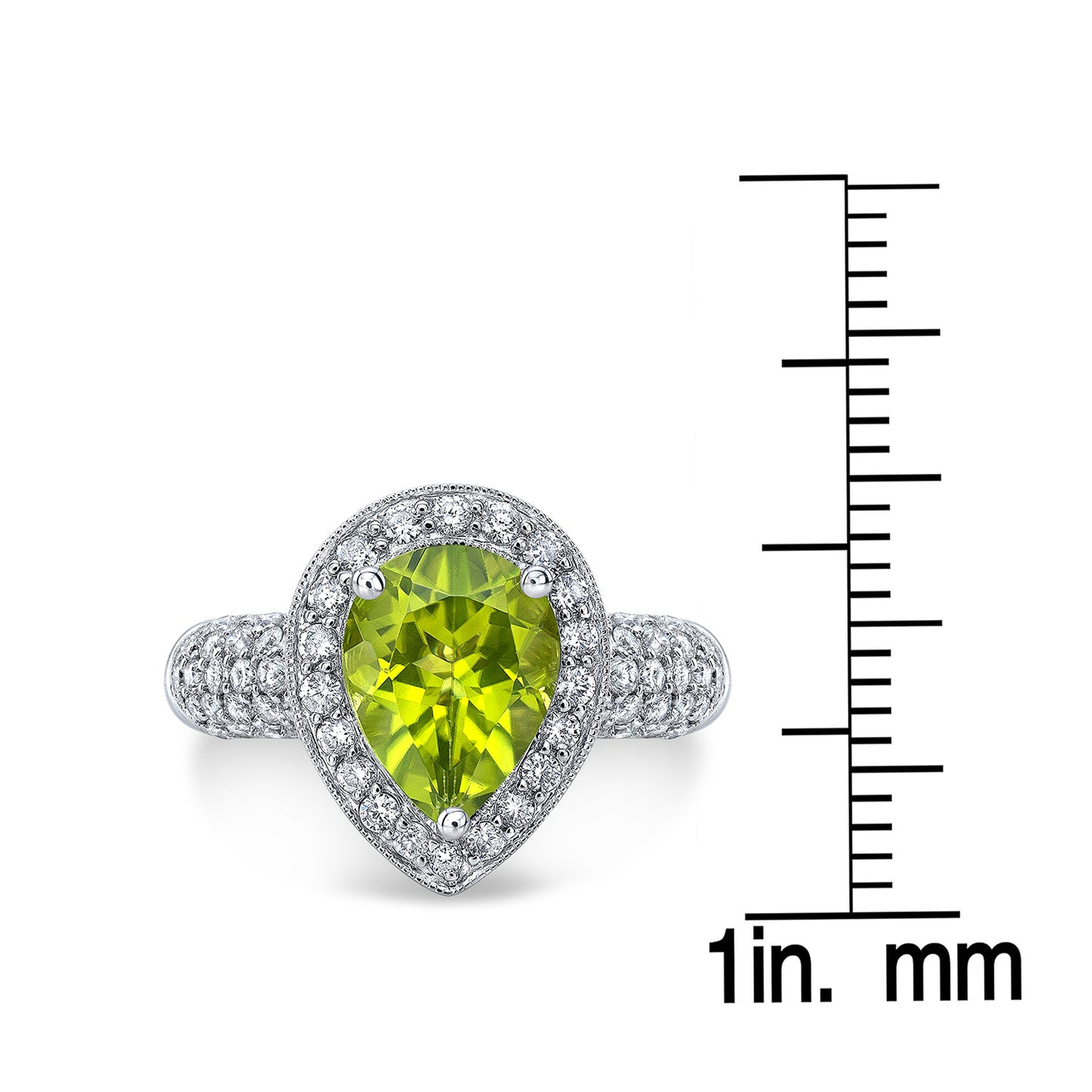 Peridot And Diamond Pear Shape Halo Ring In 18k White Gold