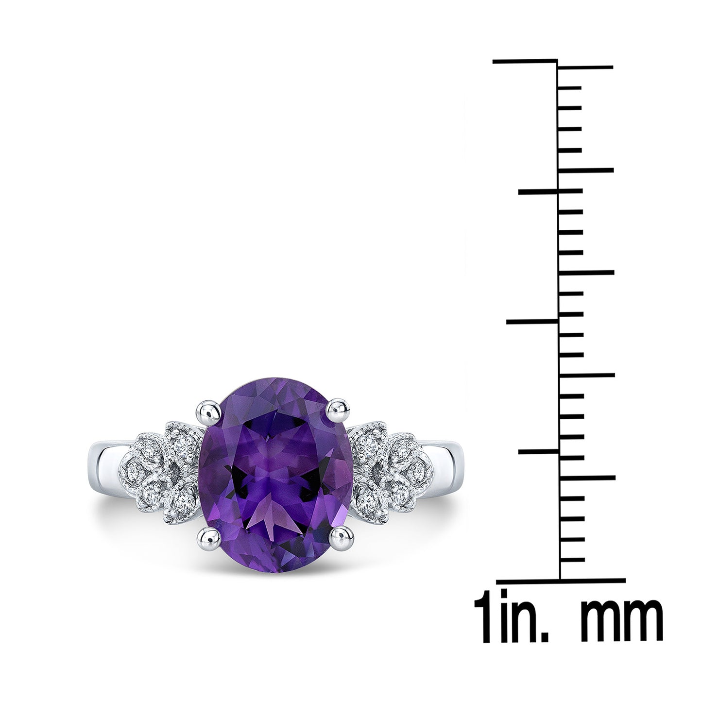 Oval Amethyst & Diamond Ring In 14k White Gold