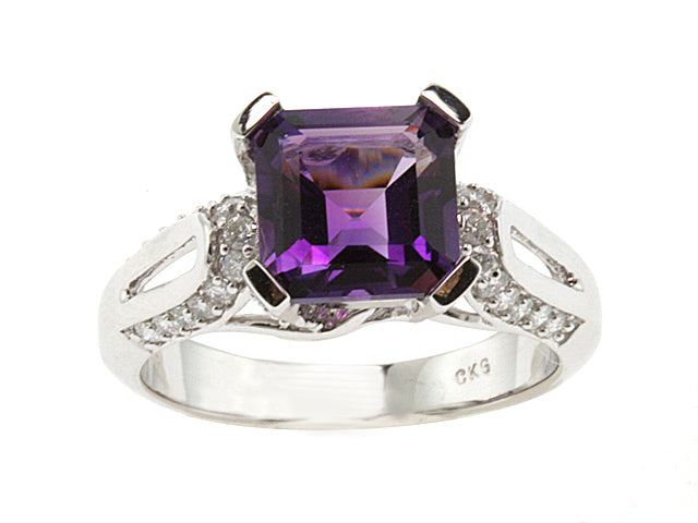 Asscher Cut Amethyst & Diamond Ring In 18k White Gold