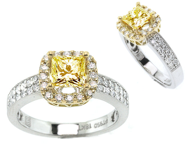 Diamond Engagement Semi Mount Ring With 4 Prong 1ctw Princess Head In 18k Two Tone Gold (1/2 Ct. Tw.)