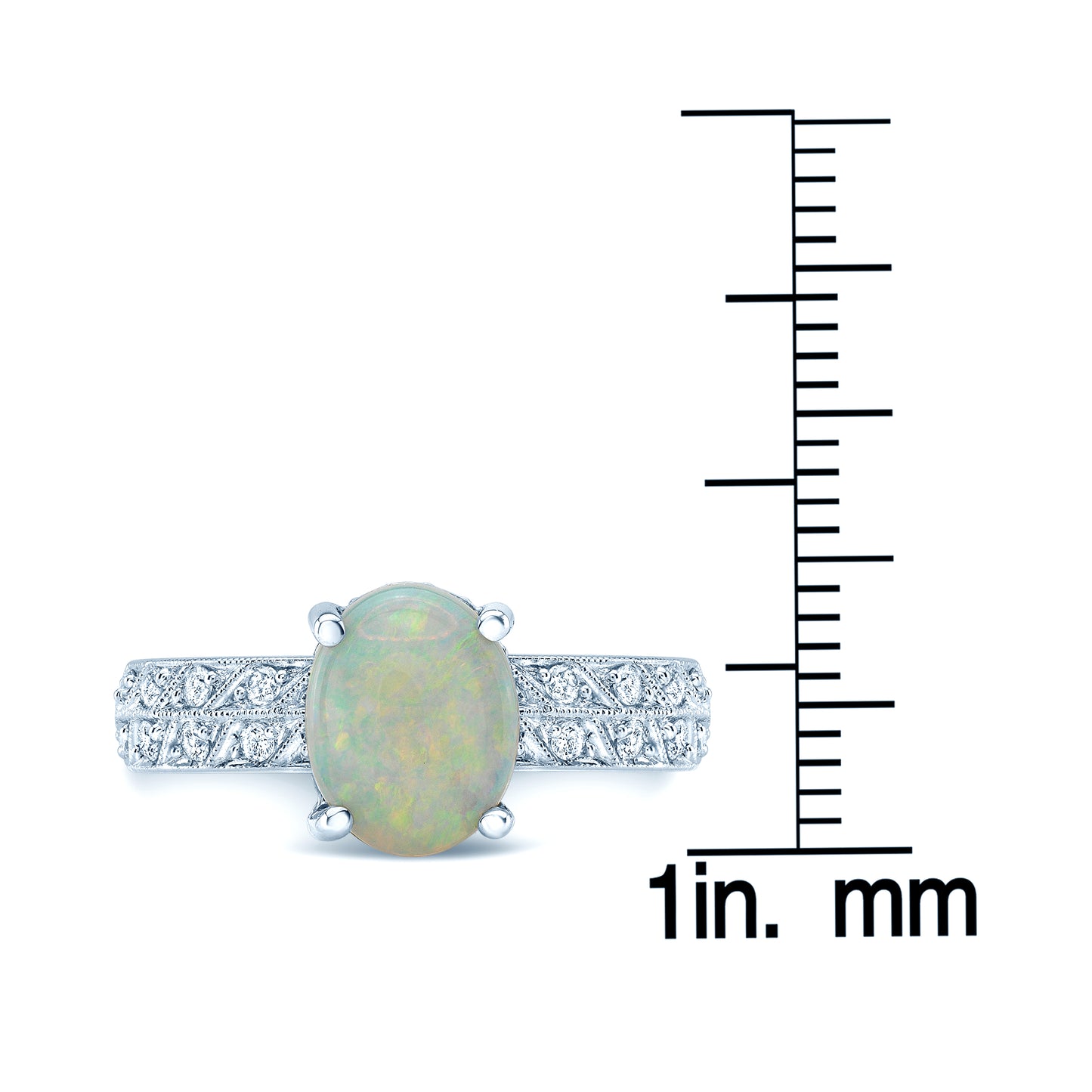 Opal And Diamond Oval Ring In 18k White Gold (3/8ctw)