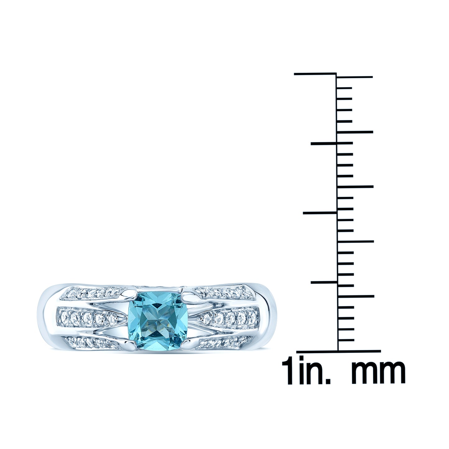 Aquamarine And Diamond Three Row Cushion Center Ring In 18k White Gold