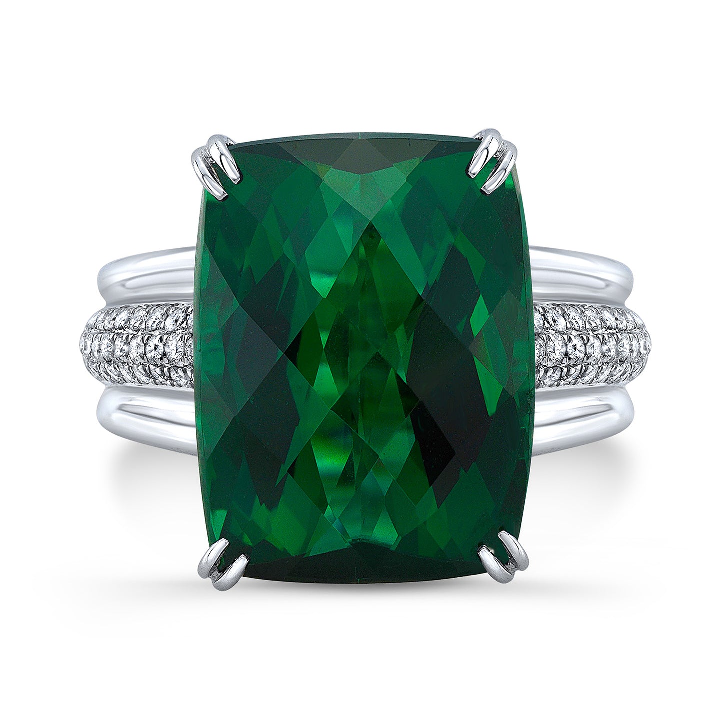 Green Tourmaline And Diamond Ring In 18k White Gold