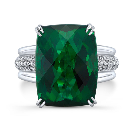 Green Tourmaline And Diamond Ring In 18k White Gold