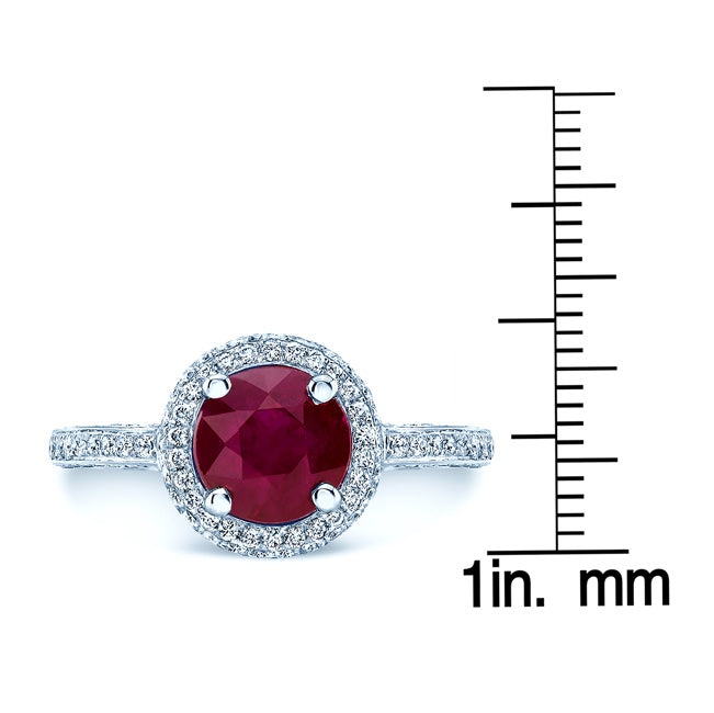 Ruby Round And Diamond Pave Ring 14k White Gold