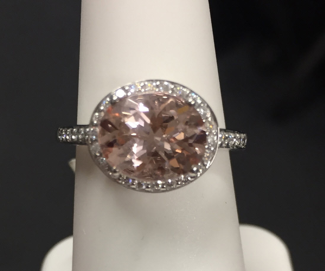 Morganite Oval & Diamond Ring In 18k White Gold