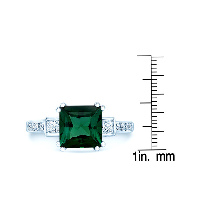 Green Tourmaline And Diamond Step Ring In 18k White Gold