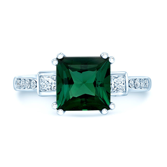 Green Tourmaline And Diamond Step Ring In 14k White Gold