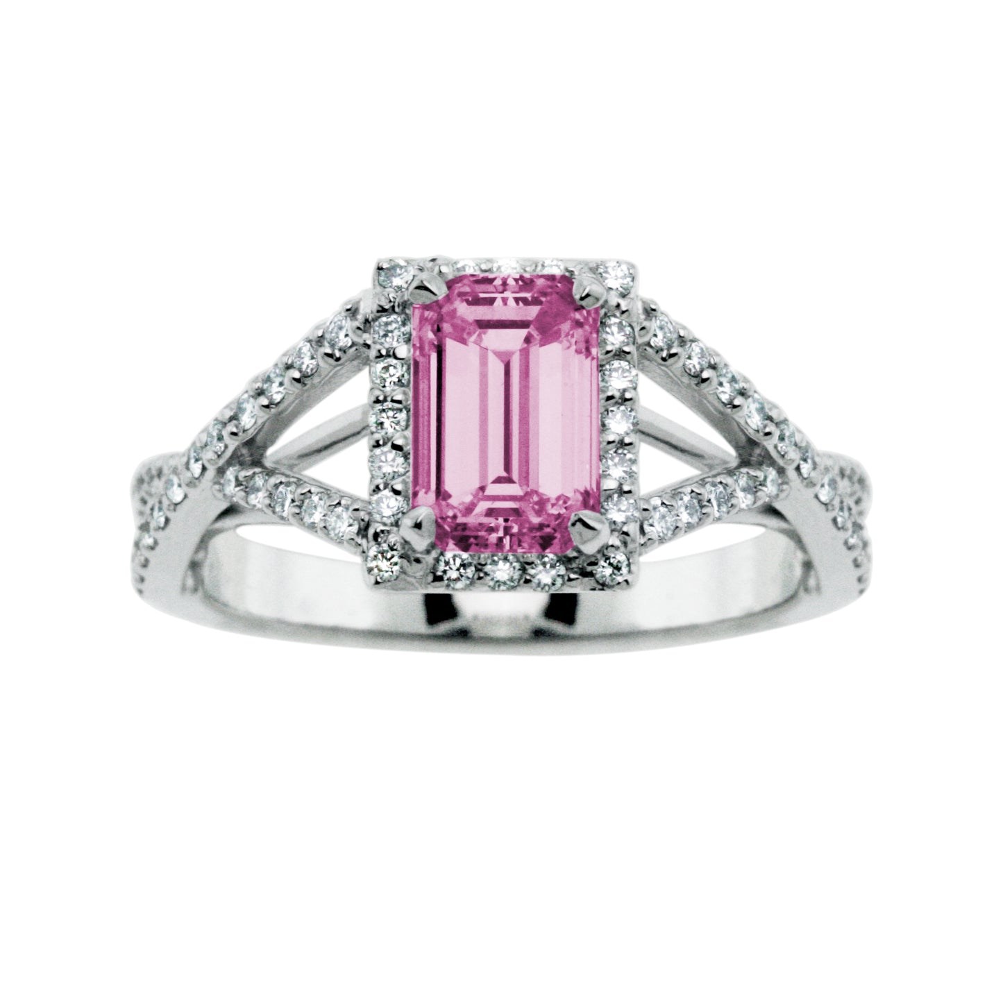 Pink Tourmaline Ring With Infinity Style Pave Diamond Shank In Platinum