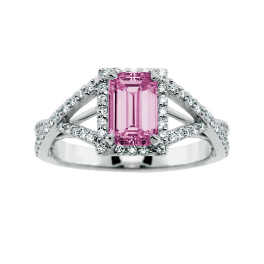 Pink Tourmaline Ring With Infinity Style Pave Diamond Shank In Platinum