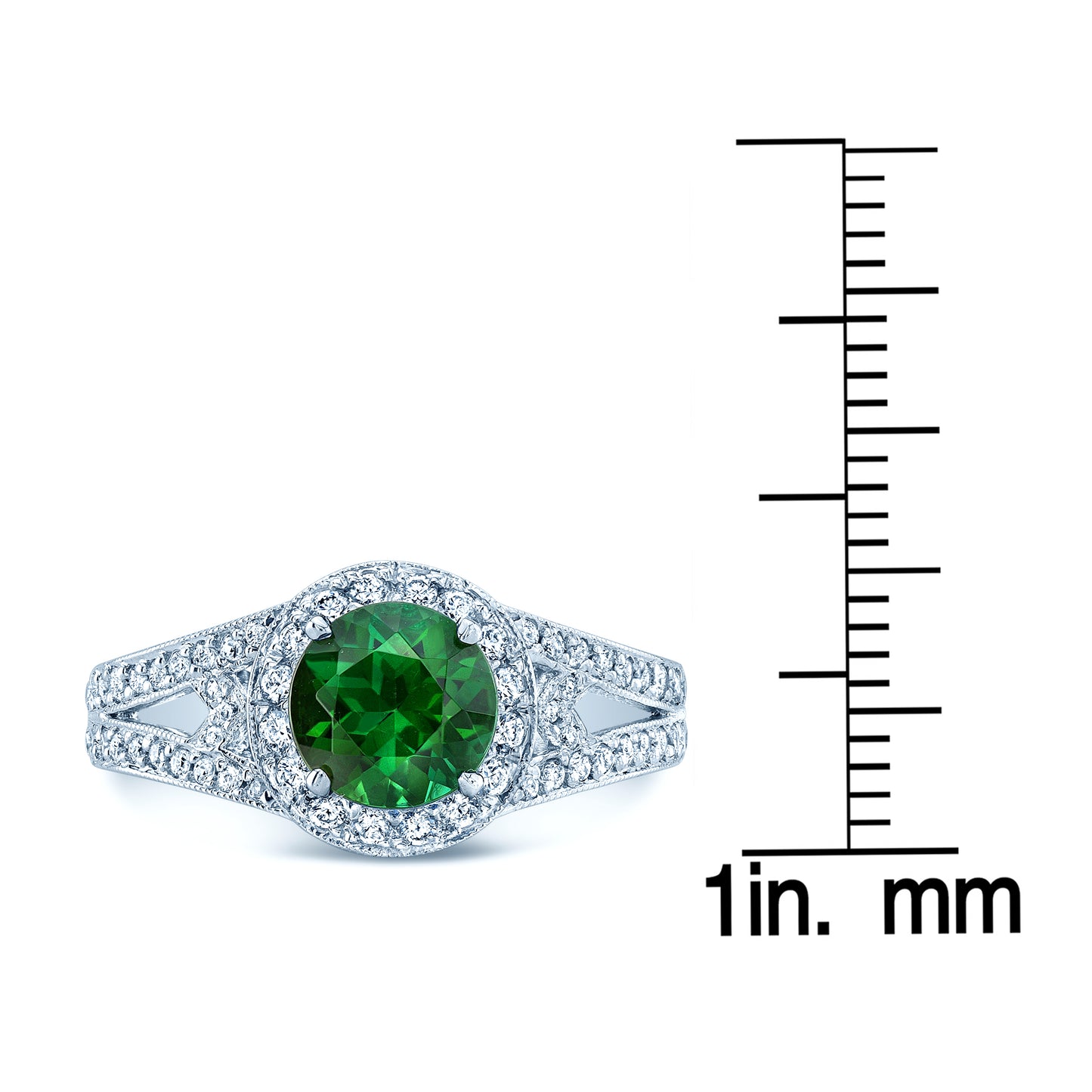 Green Tourmaline And Diamond Halo Split Shank Chevron Ring In Platinum