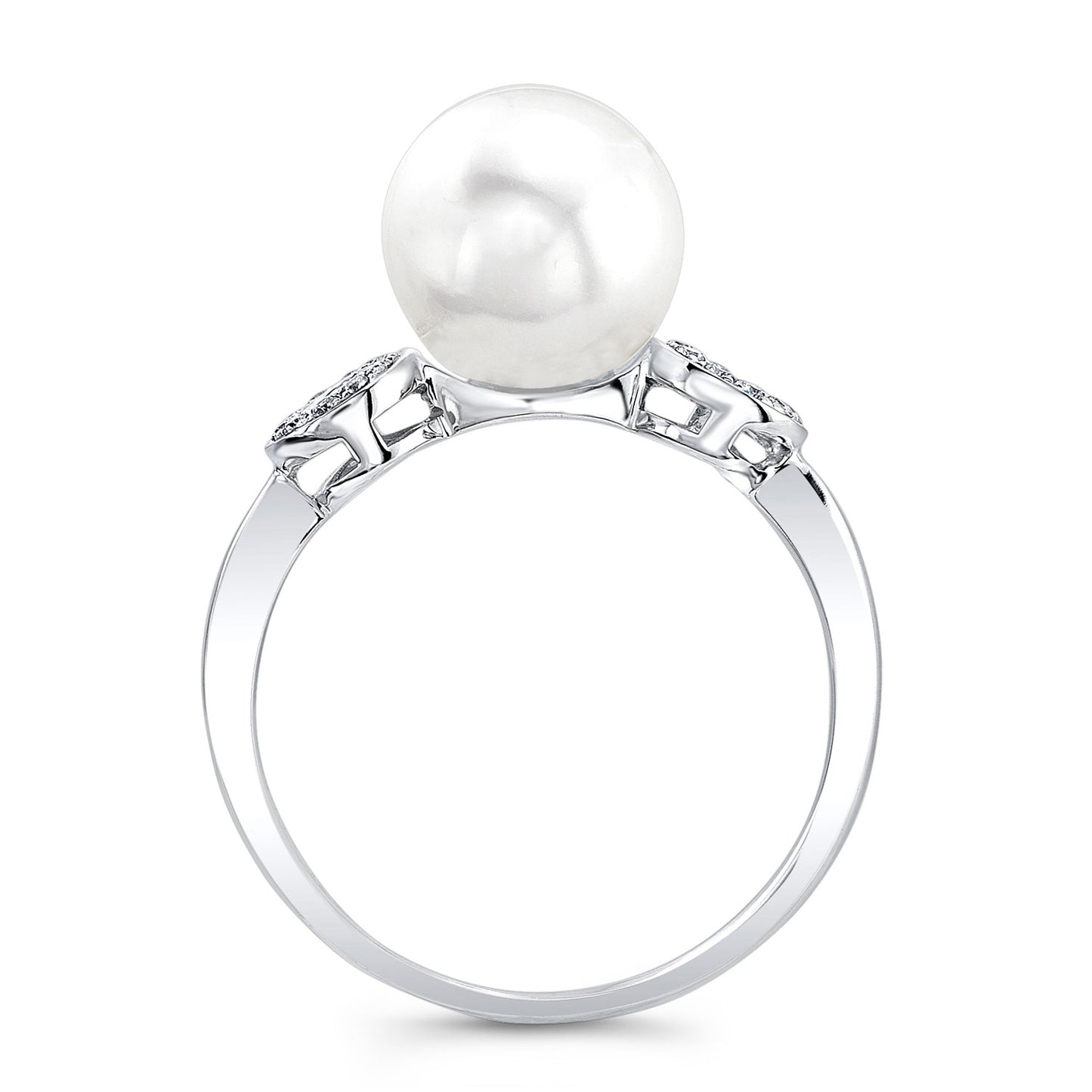 9mm Freshwater Pearl And Diamond Ring In 14k White Gold