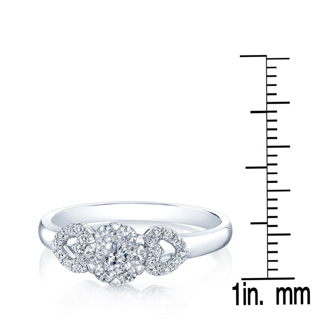 Diamond Cluster Ring With Heart-shape Shoulders In 14k White Gold