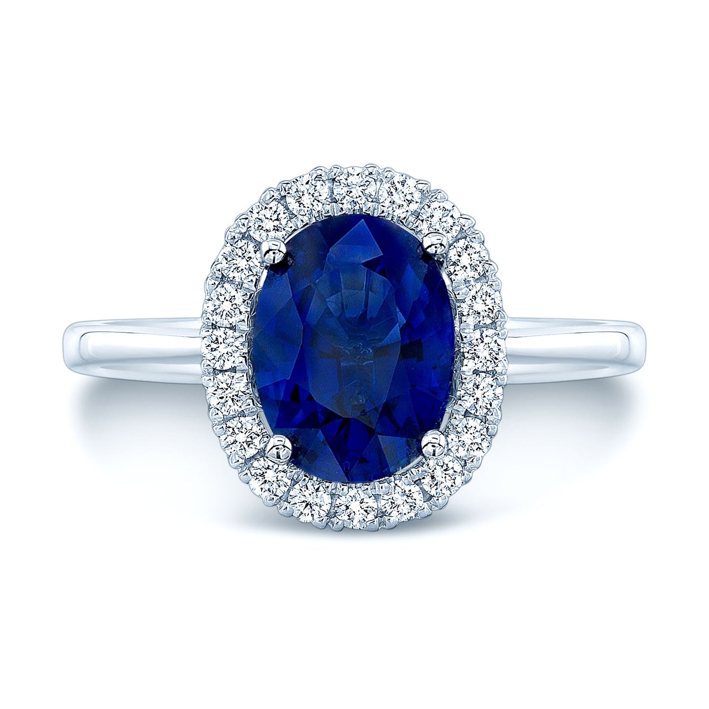 Sapphire And Diamond Halo Ring In 14k White Gold