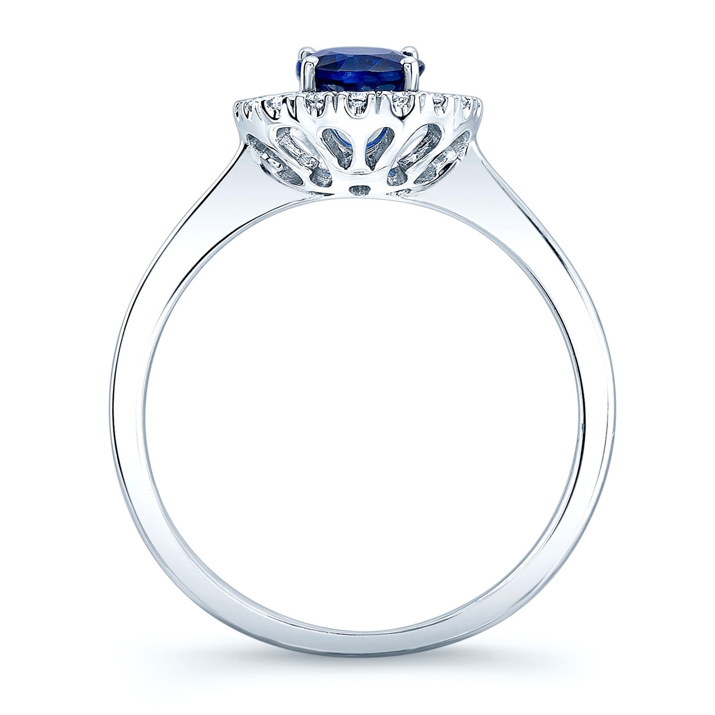 Sapphire And Diamond Halo Ring In 14k White Gold