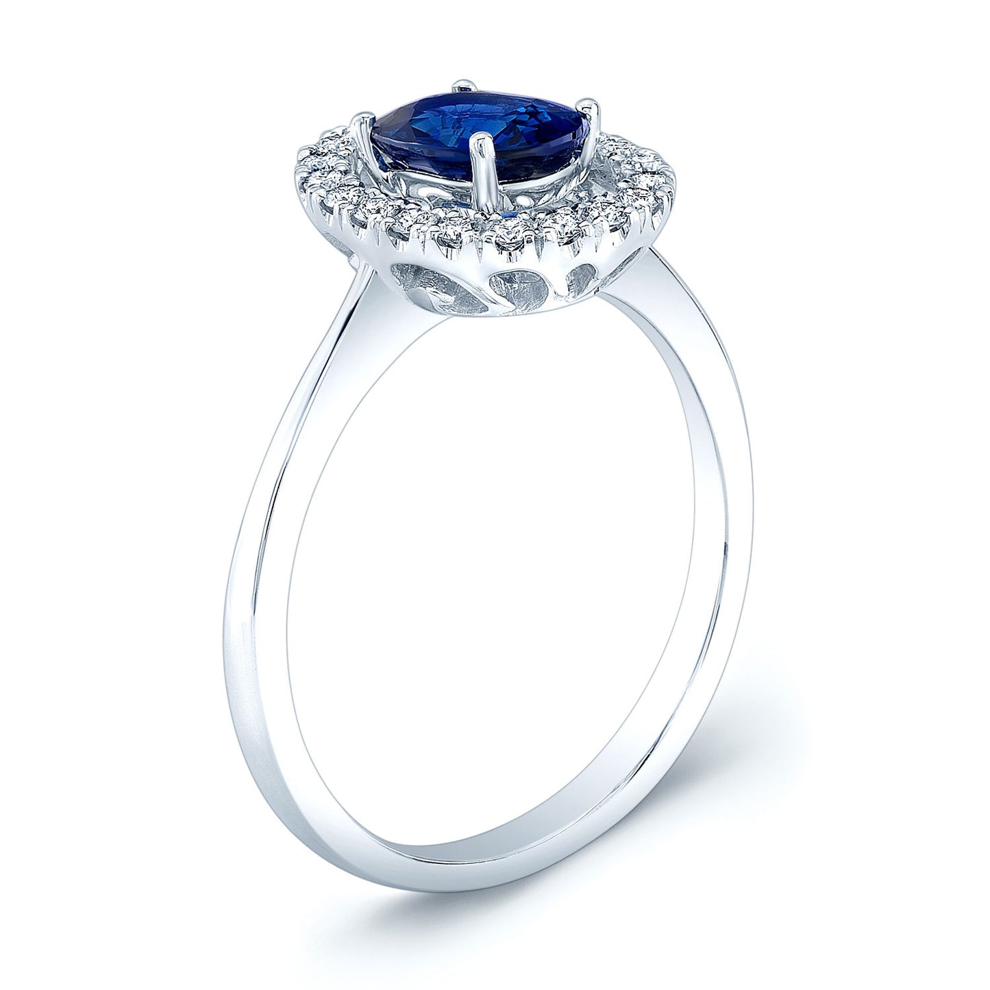 Sapphire And Diamond Halo Ring In 14k White Gold