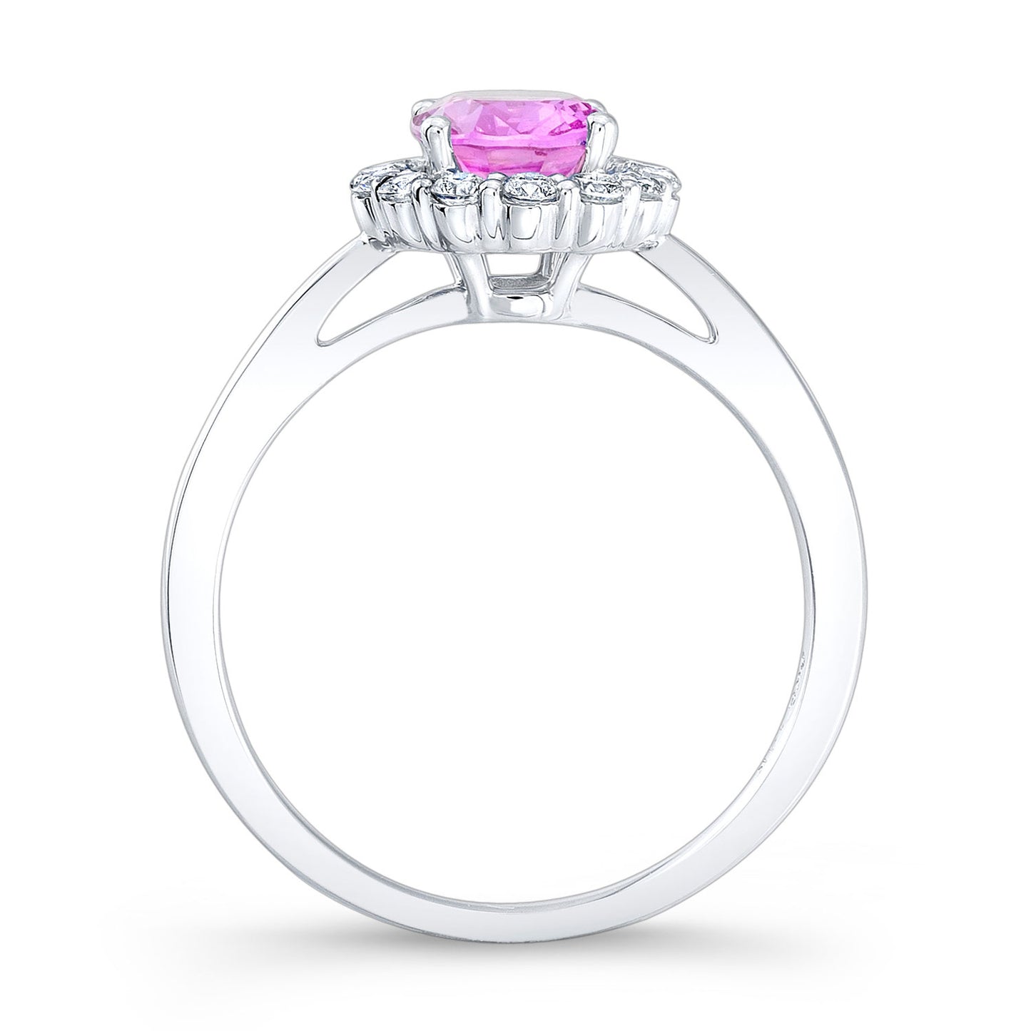 Oval Pink Sapphire And Diamond Halo Ring In 14k White Gold
