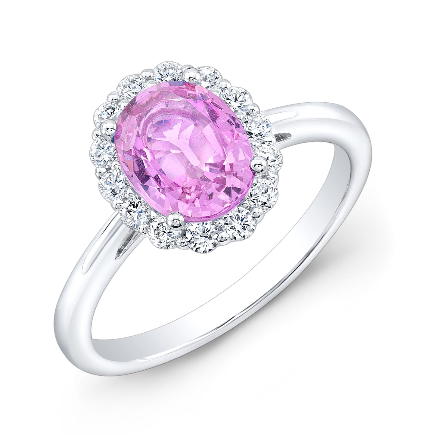 Pink Sapphire Oval And Diamond Halo Ring In 14k White Gold (1/3 Ct. Tw,)