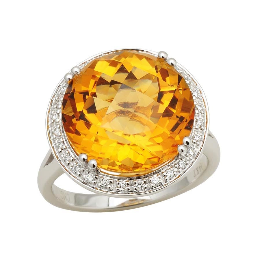 Citrine And Diamond Ring In 14k White Gold