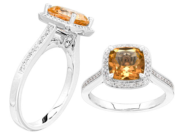 Citrine Square Cut And Diamond Ring In 14k White Gold