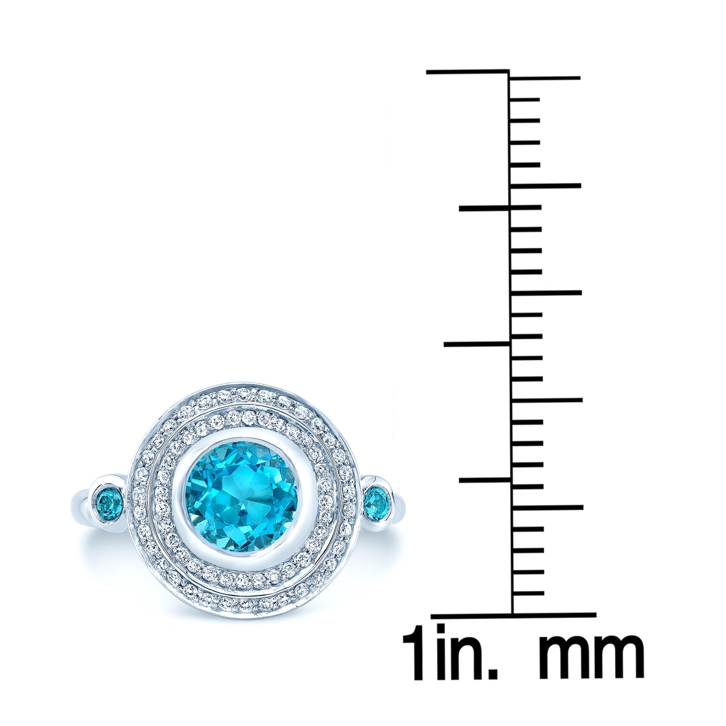 Blue Topaz And Diamond Circle Bezel Ring In 14k White Gold