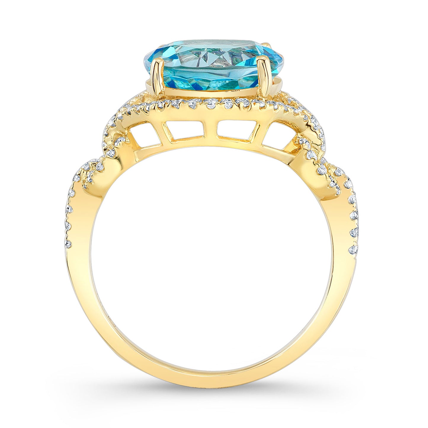 Swiss Blue Topaz And Diamond Double Knot Twist Ring In 14k Yellow Gold