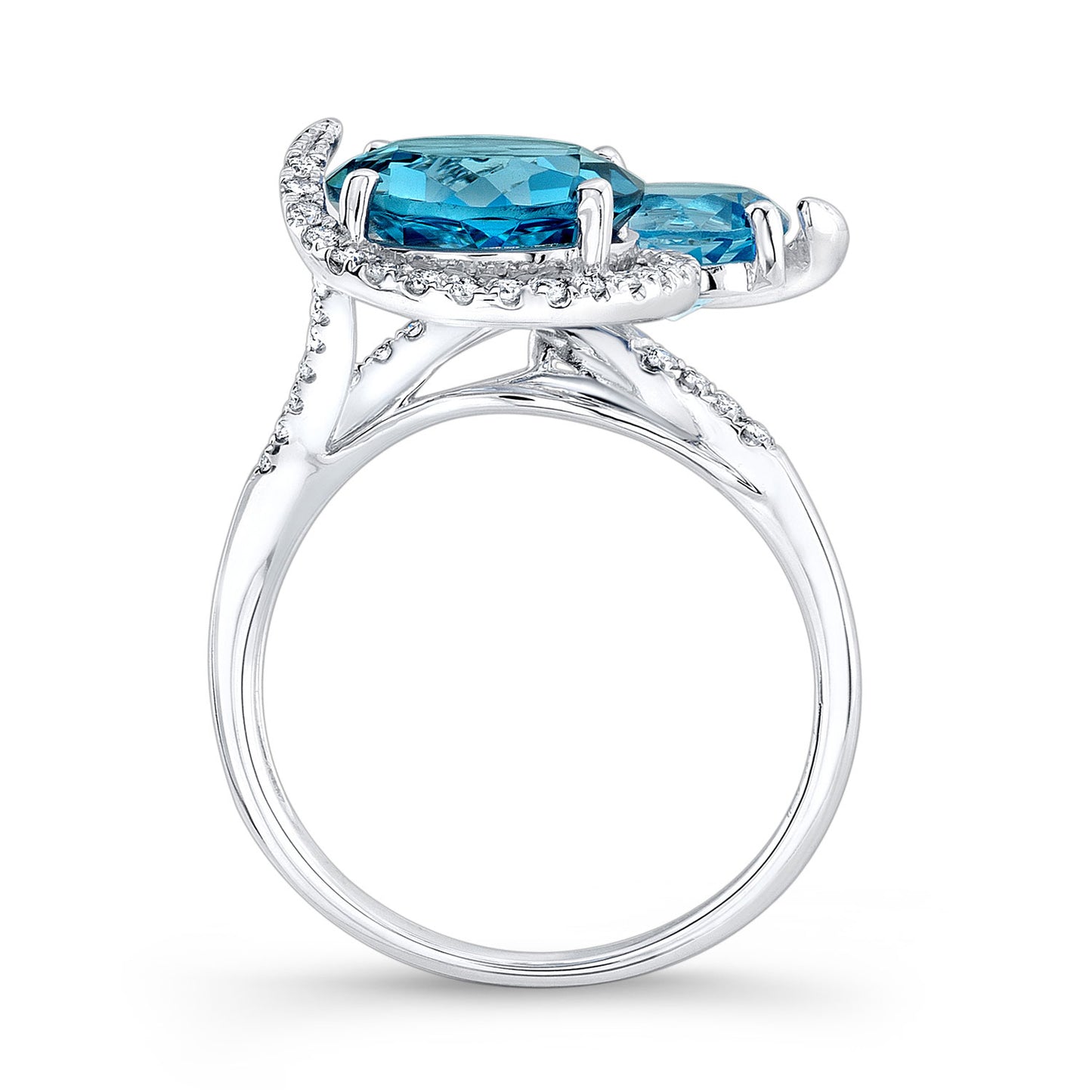 Blue Topaz 2-stone And Diamond Ring In 14k White Gold