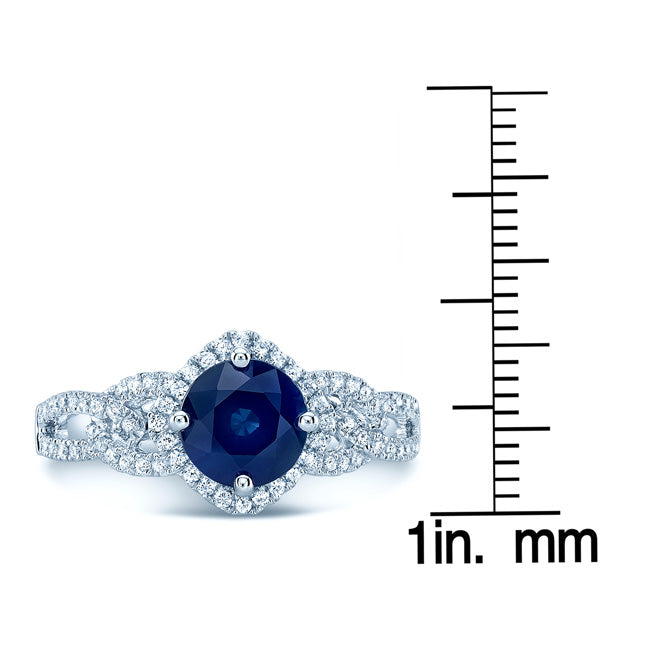 Round Blue Sapphire And Diamond Twisted Halo Ring In 14k White Gold ( Hi/si) (6.5mm)