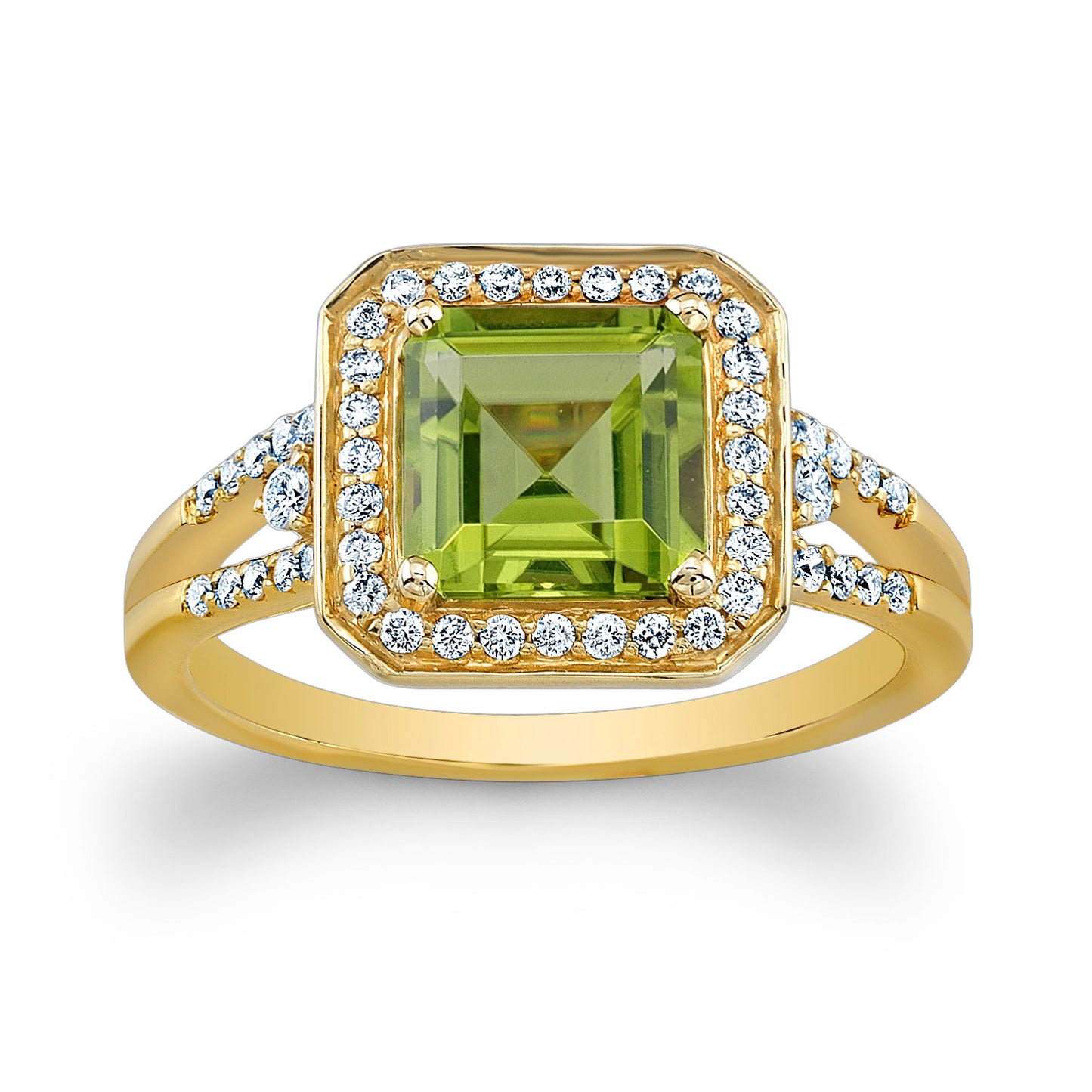 Peridot And Diamond Octagon Halo Ring In 14k Yellow Gold