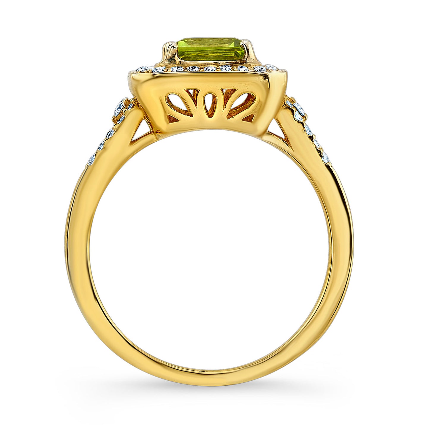 Peridot And Diamond Octagon Halo Ring In 14k Yellow Gold