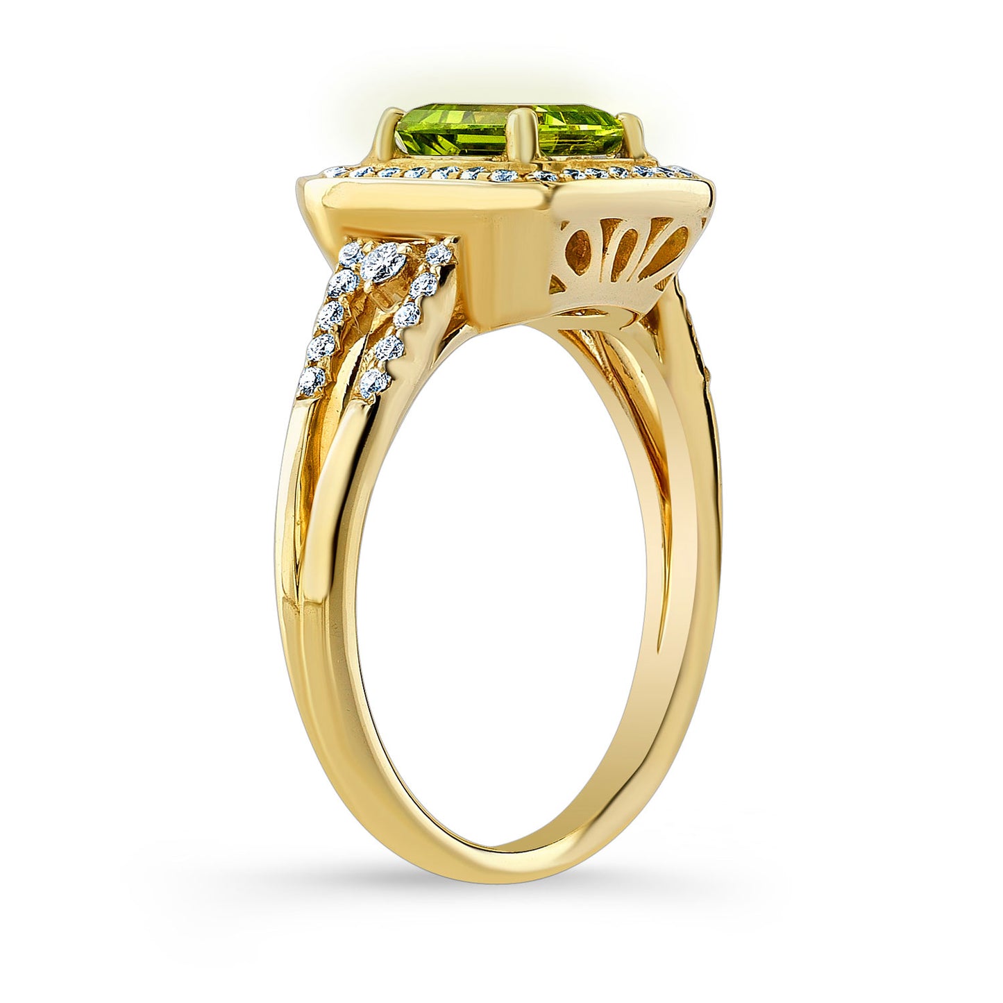 Peridot And Diamond Octagon Halo Ring In 14k Yellow Gold