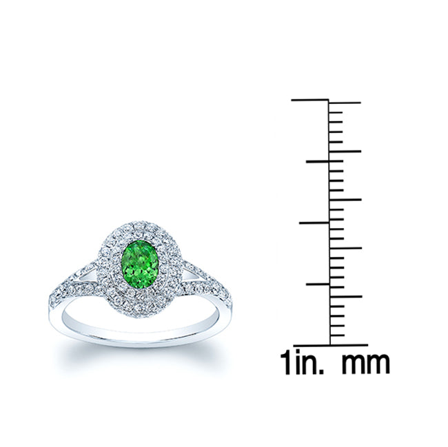 Tsavorite And Diamond Double Halo Ring In 14k White Gold