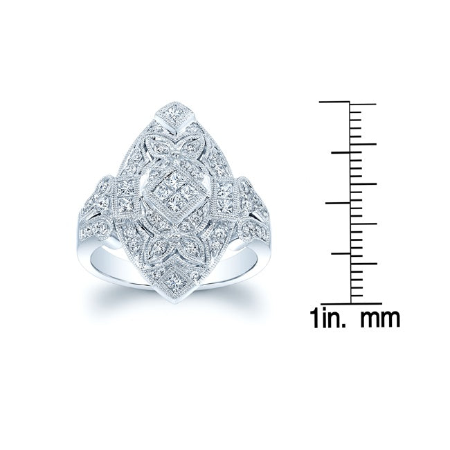 Diamond Antique Finish Art Deco Marquise Shape Ring In 14k White Gold