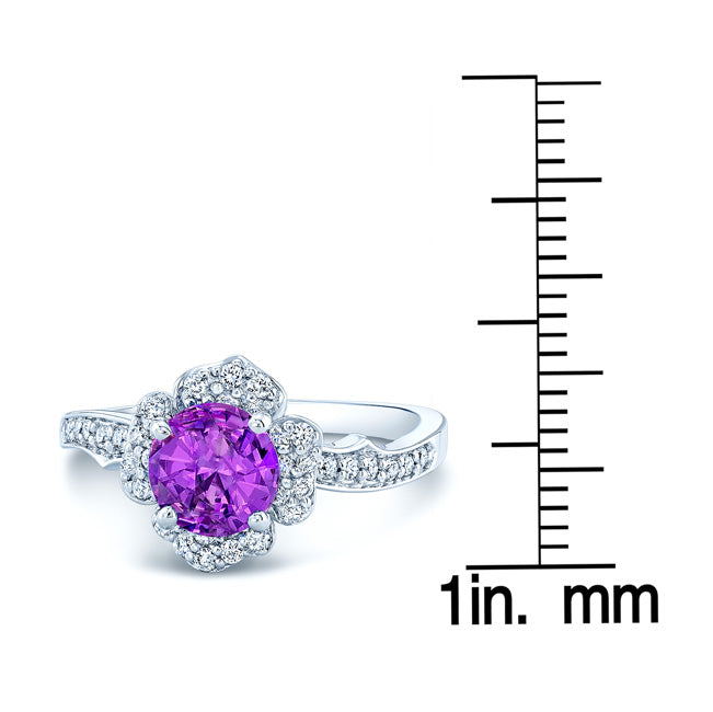 Pink Sapphire & Diamond Floral Halo Ring In 14k White Gold