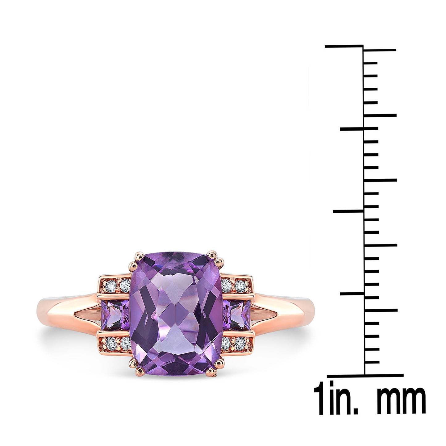 Amethyst And Diamond Step Ring In 14k Rose Gold
