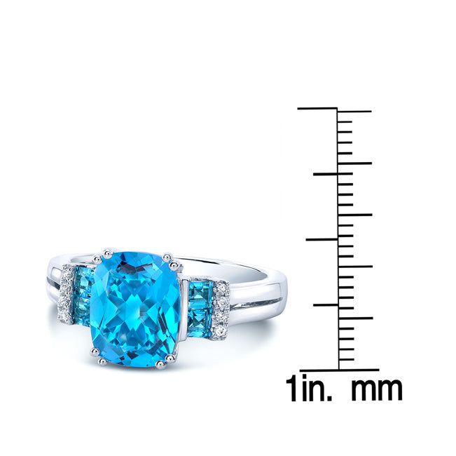 Blue Topaz 10x8 Cushion And Diamond Split Shank Ring 14k White Gold