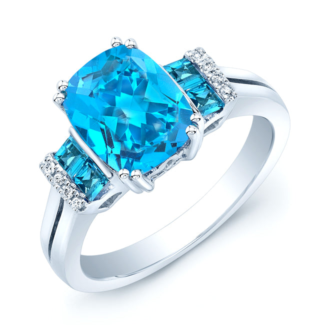 Blue Topaz 10x8 Cushion And Diamond Split Shank Ring 14k White Gold
