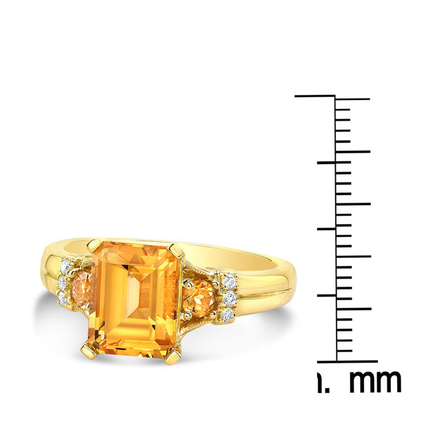 Citrine Emerald Cut Citrine And Diamond Ring In 14k Yellow Gold