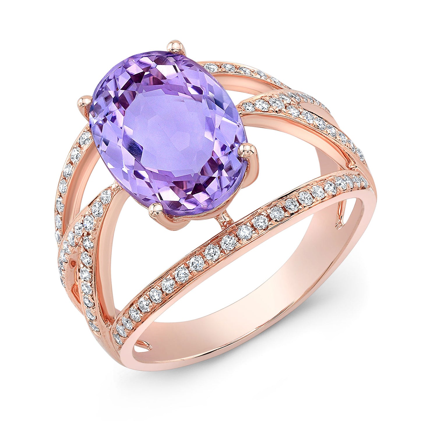 Oval Amethyst And Diamond Ring In 18k Rose Gold (13x9mm)