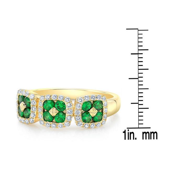 Tsavorite And Diamond 3-stone Inspired Ring In 14k Yellow Gold