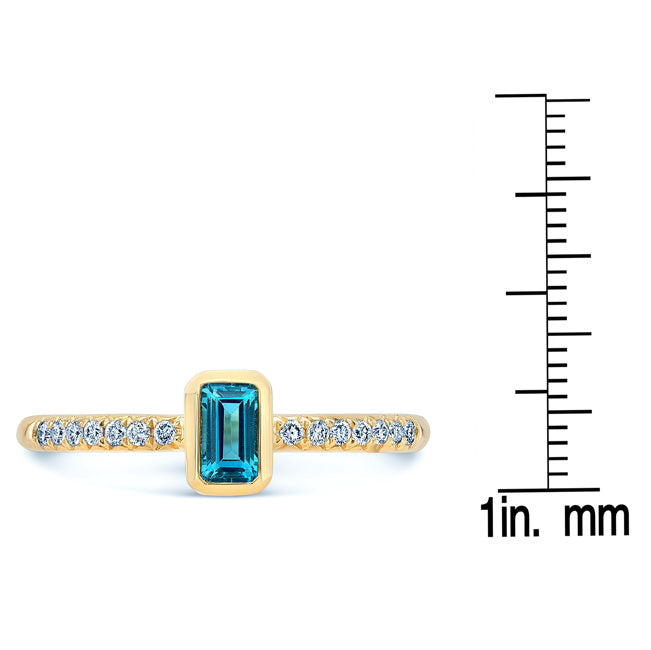 Swiss Blue Topaz Emerald Cut And Diamond Ring In 14k Yellow Gold