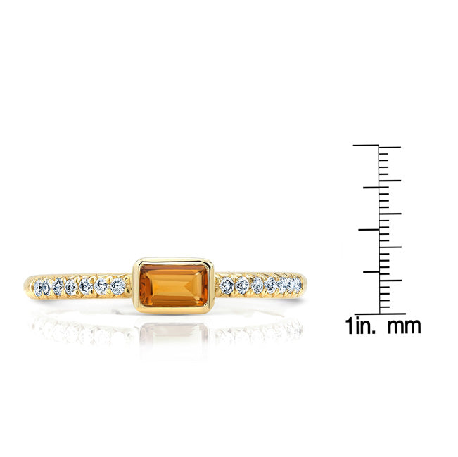 Citrine Emerald Cut And Diamond Ring In 14k Yellow Gold