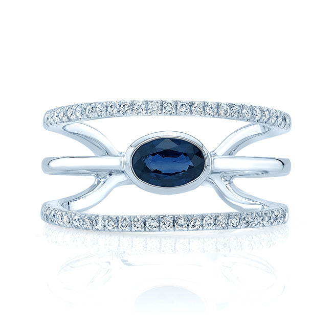 Sapphire And Diamond Open Work Ring In 14k White Gold (1/4 Ct.tw.)