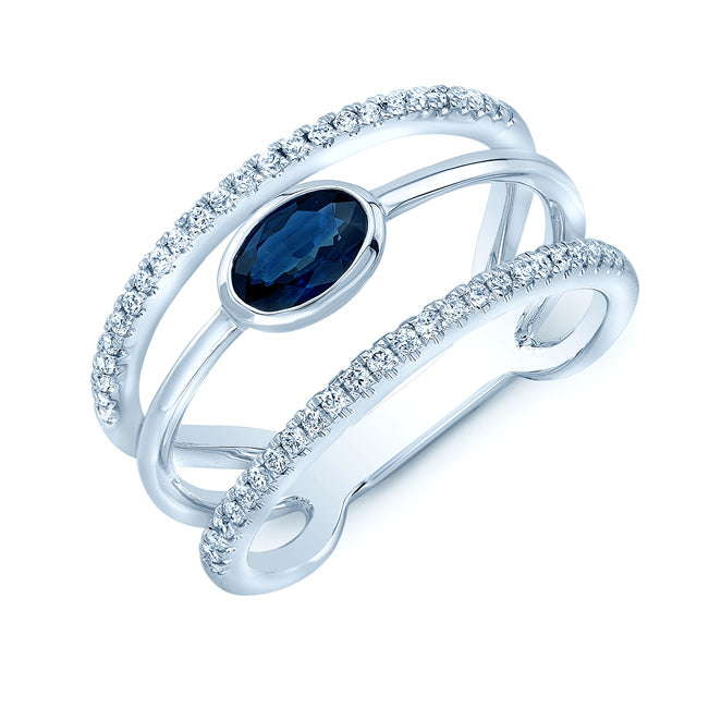 Sapphire And Diamond Open Work Ring In 14k White Gold (1/4 Ct.tw.)