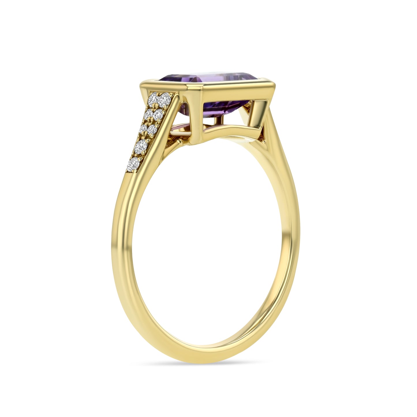 Amethyst East-West Emerald Cut Bezel Ring 14k Yellow Gold 1/10ctw