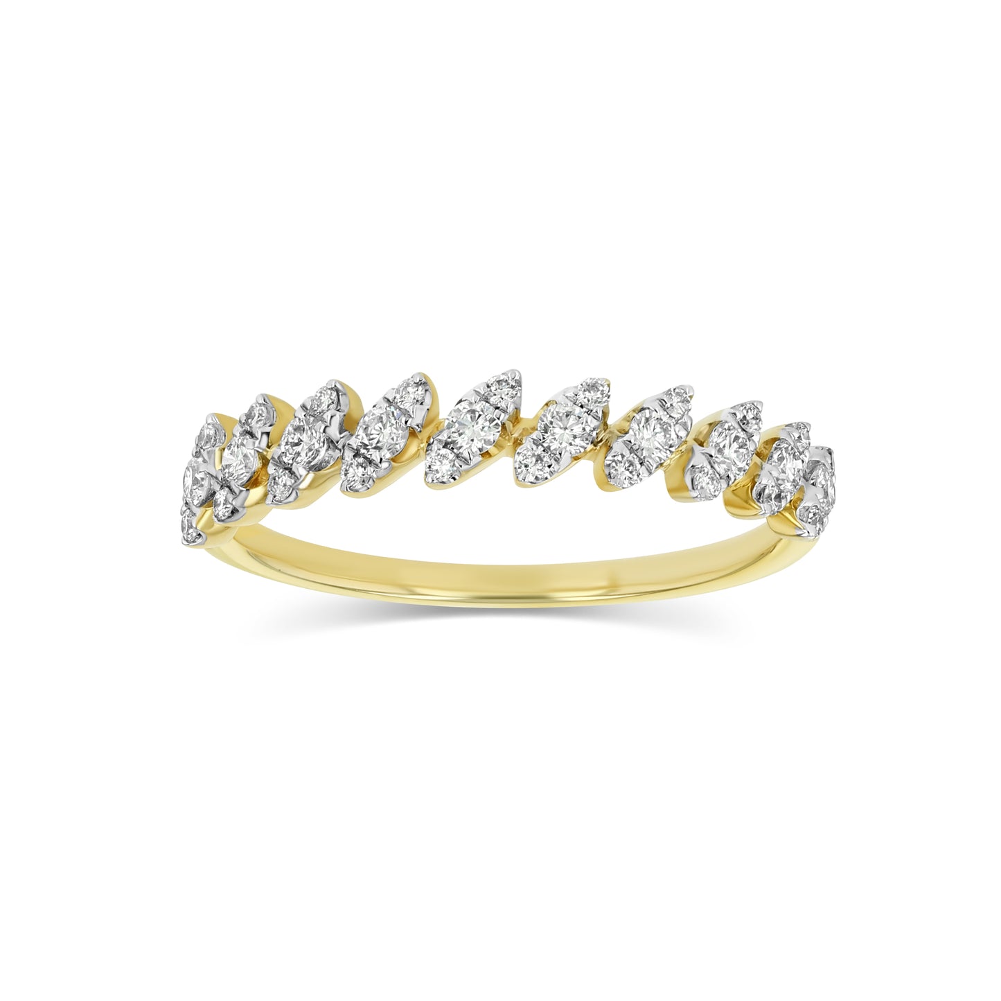 Diamond Tilted Leaf Band Ring in 14K Yellow Gold 1/3ctw