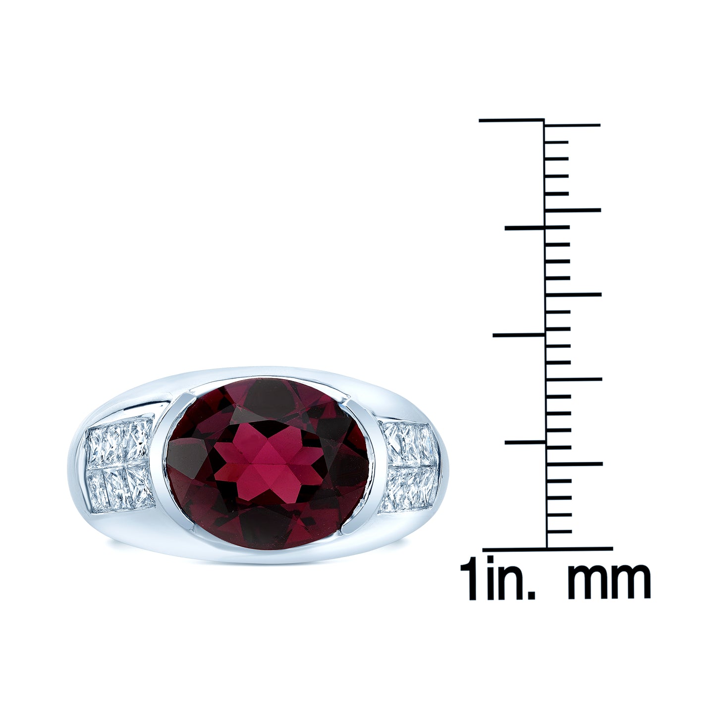Rhodolite Garnet And Diamond Sideways Oval Semi Bezel Ring In 18k White Gold (1.15ctw)