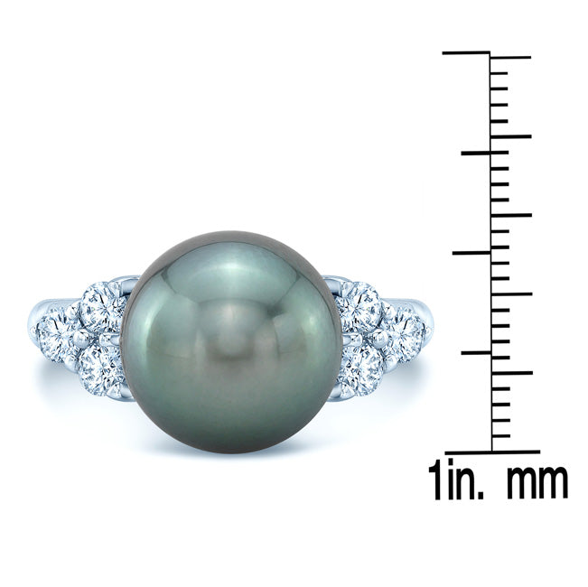 Black South Sea Pearl And Diamond Ring In 14k White Gold