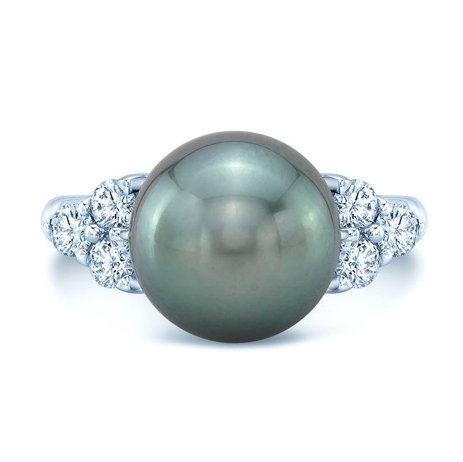 Black South Sea Pearl And Diamond Ring In 14k White Gold